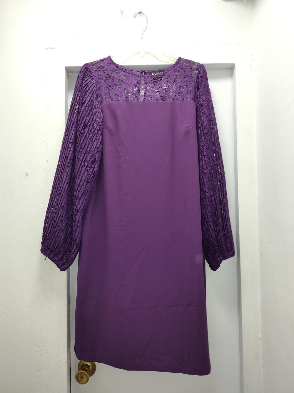 Ashro Purple Lace-Yoke Long Sleeve Shift Dress